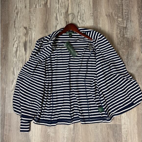 Lauren Ralph Lauren NWT Navy White Striped Cotton Blazer Women’s XL - Picture 5 of 13